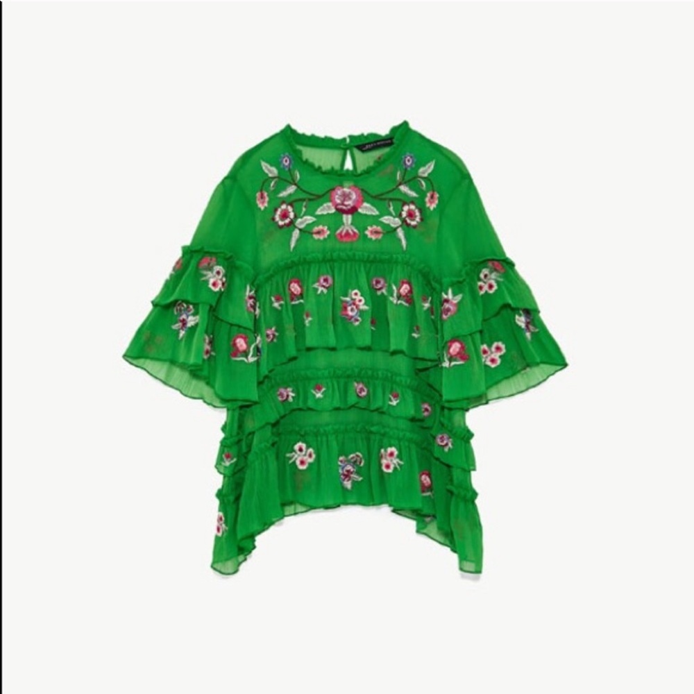Zara Flutter Sleeve Blouse | Embroidery